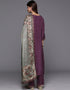 sophisticated plum purple blended silk pakistani style kameez with plazo dupatta set with plum purple blended silk 2861-20032 Back View
